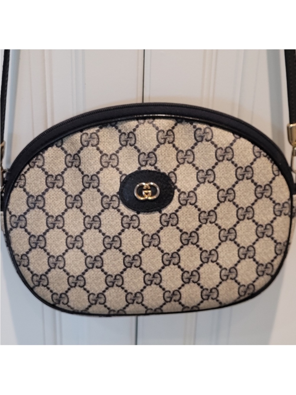 Authentic Gucci GG Supreme Beige Crossbody with Dark Blue Vintage and Rare - Picture 12 of 16